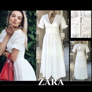 Zara white eyelet midi dress